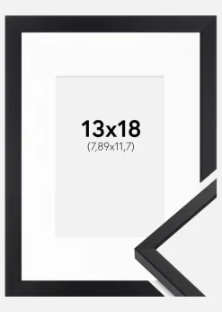 Ramme E-Line Sort 13x18 cm - Passepartout Hvid 3,5x5 inches