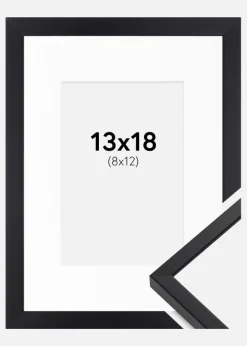 Ramme E-Line Sort 13x18 cm - Passepartout Hvid 9x13 cm