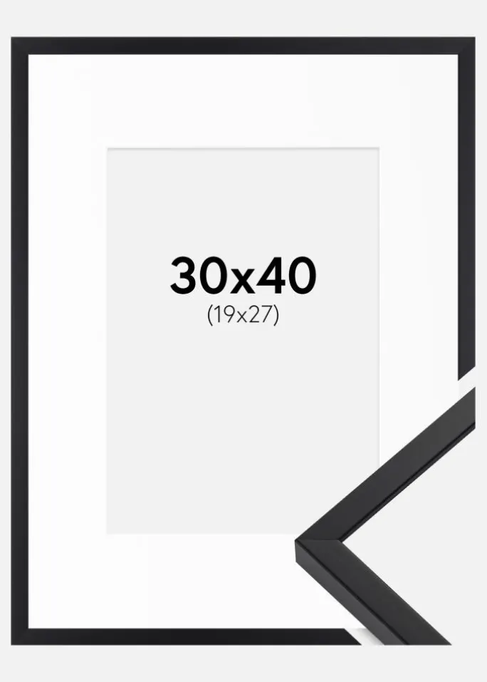 Ramme E-Line Sort 30x40 cm - Passepartout Hvid 20x28 cm