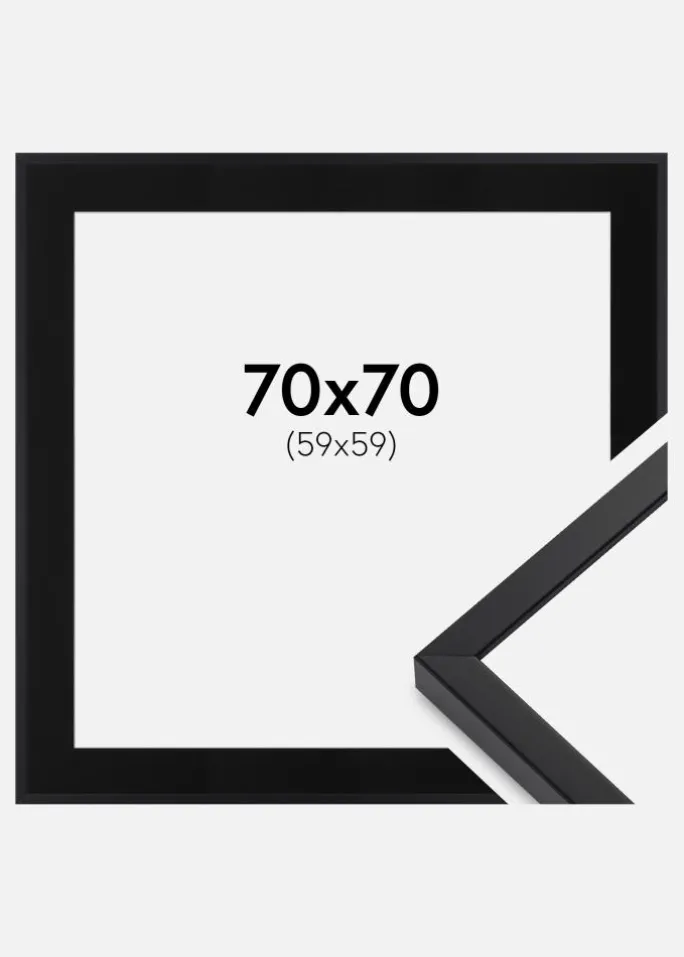 Ramme E-Line Sort 70x70 cm - Passepartout Sort 60x60 cm