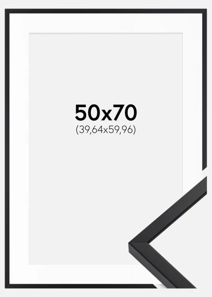 Ramme E-Line Sort 50x70 cm - Passepartout Hvid 16x24 inches