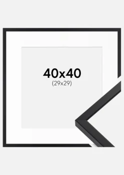 Ramme E-Line Sort 40x40 cm - Passepartout Hvid 30x30 cm