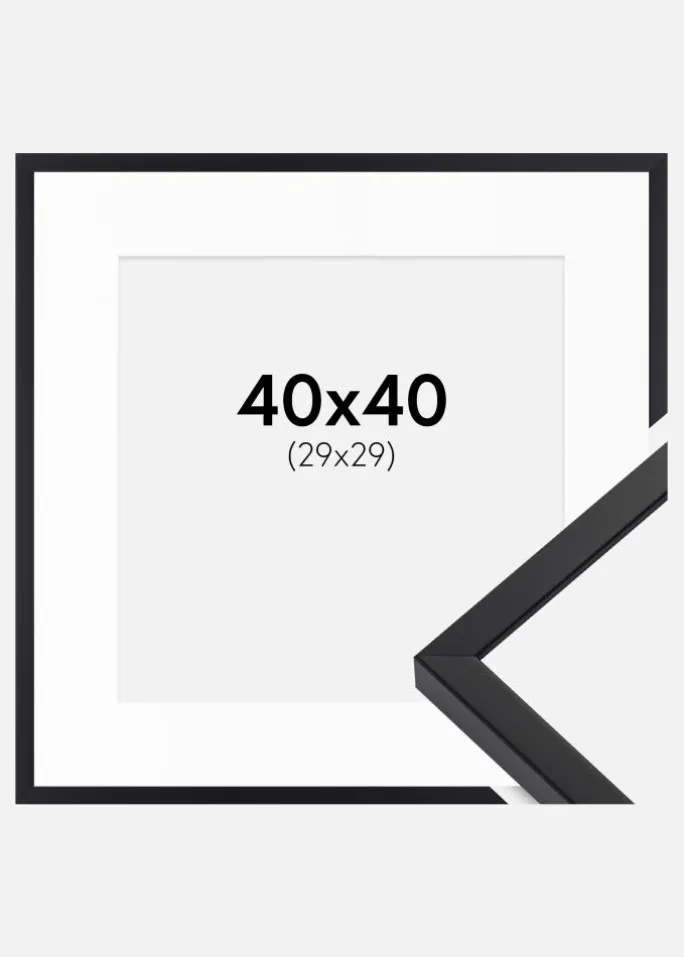Ramme E-Line Sort 40x40 cm - Passepartout Hvid 30x30 cm