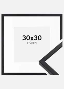 Ramme E-Line Sort 30x30 cm - Passepartout Hvid 20x20 cm