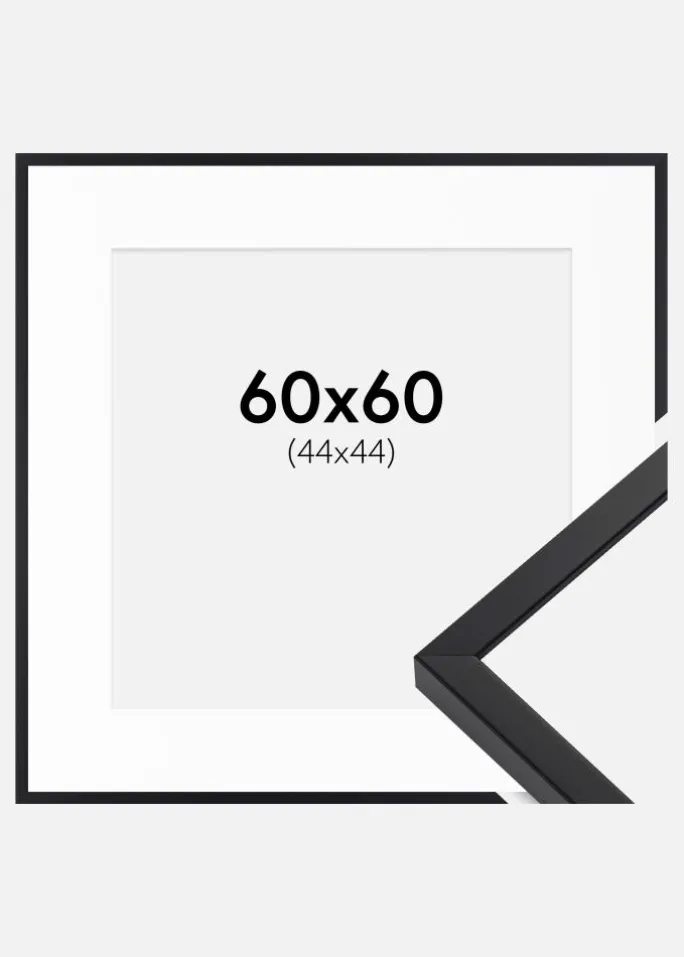 Ramme E-Line Sort 60x60 cm - Passepartout Hvid 45x45 cm
