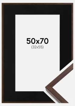 Ramme E-Line Valnød 50x70 cm - Passepartout Sort 33x56 cm