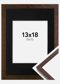 Ramme E-Line Valnød 13x18 cm - Passepartout Sort 10x12 cm