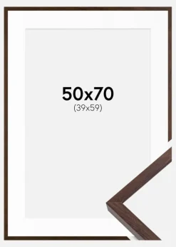 Ramme E-Line Valnød 50x70 cm - Passepartout Hvid 40x60 cm