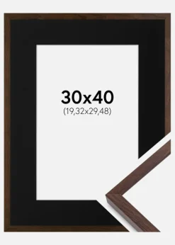 Ramme E-Line Valnød 30x40 cm - Passepartout Sort 8x12 inches