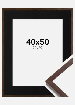 Ramme E-Line Valnød 40x50 cm - Passepartout Sort 30x40 cm