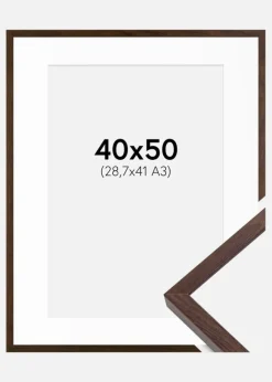 Ramme E-Line Valnød 40x50 cm - Passepartout Hvid 29,7x42 cm (A3)