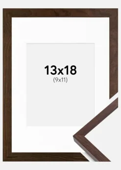 Ramme E-Line Valnød 13x18 cm - Passepartout Hvid 10x12 cm