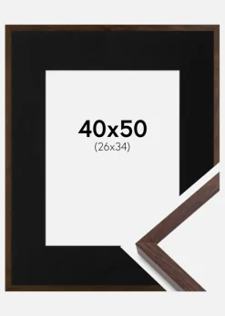 Ramme E-Line Valnød 40x50 cm - Passepartout Sort 27x35 cm