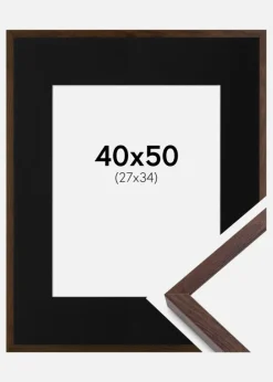 Ramme E-Line Valnød 40x50 cm - Passepartout Sort 28x35 cm