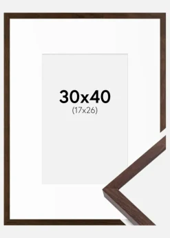 Ramme E-Line Valnød 30x40 cm - Passepartout Hvid 18x27 cm