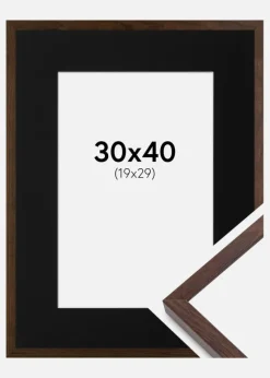 Ramme E-Line Valnød 30x40 cm - Passepartout Sort 20x30 cm