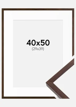 Ramme E-Line Valnød 40x50 cm - Passepartout Hvid 30x40 cm