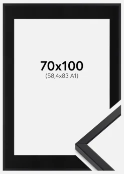 Ramme E-Line Wide Sort 70x100 cm - Passepartout Sort 59,4x84 cm (A1)