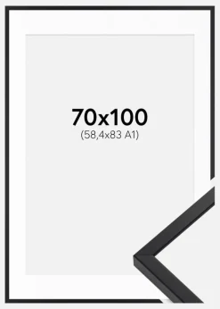 Ramme E-Line Wide Sort 70x100 cm - Passepartout Hvid 59,4x84 cm (A1)