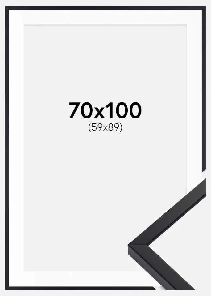 Ramme E-Line Wide Sort 70x100 cm - Passepartout Hvid 60x90 cm
