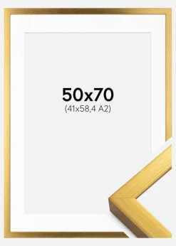 Ramme Falun Guld 50x70 cm - Passepartout Hvid 42x59,4 cm (A2)