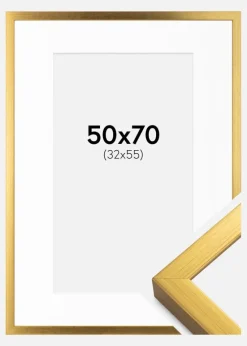 Ramme Falun Guld 50x70 cm - Passepartout Hvid 33x56 cm