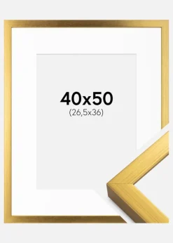 Ramme Falun Guld 40x50 cm - Passepartout Hvid 27,5x37 cm