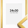 Ramme Falun Guld 24x30 cm - Passepartout Hvid 7x9 inches