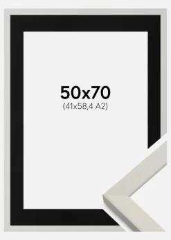 Ramme Fiorito Hvid 50x70 cm - Passepartout Sort 42x59,4 cm (A2)