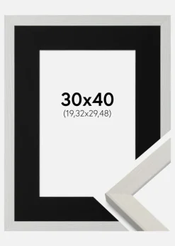 Ramme Fiorito Hvid 30x40 cm - Passepartout Sort 8x12 inches