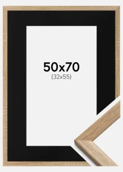 Ramme Fiorito Lys Eg 50x70 cm - Passepartout Sort 33x56 cm