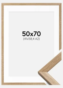 Ramme Fiorito Lys Eg 50x70 cm - Passepartout Hvid 42x59,4 cm (A2)