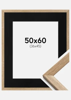 Ramme Fiorito Lys Eg 50x60 cm - Passepartout Sort 37x46 cm