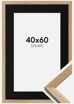 Ramme Fiorito Lys Eg 40x60 cm - Passepartout Sort 30x50 cm