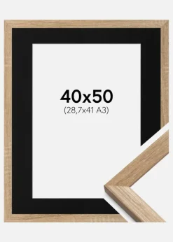 Ramme Fiorito Lys Eg 40x50 cm - Passepartout Sort 29,7x42 cm (A3)