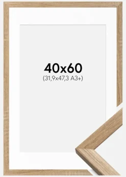 Ramme Fiorito Lys Eg 40x60 cm - Passepartout Hvid 32,9x48,3 cm (A3+)