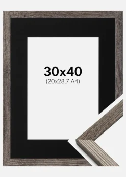 Ramme Fiorito Valnød 30x40 cm - Passepartout Sort 21x29,7 cm (A4)