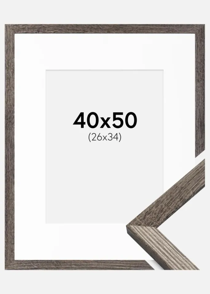 Ramme Fiorito Valnød 40x50 cm - Passepartout Hvid 27x35 cm