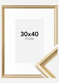 Ramme Gala Guld 30x40 cm - Passepartout Hvid 18x27 cm