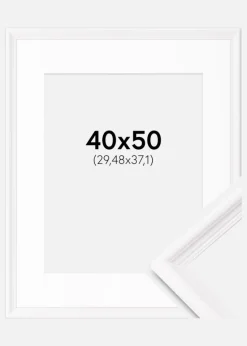 Ramme Gala Hvid 40x50 cm - Passepartout Hvid 12x15 inches