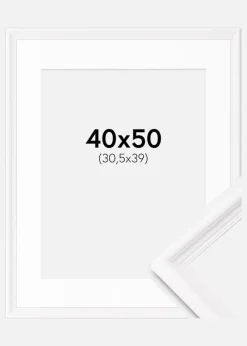 Ramme Gala Hvid 40x50 cm - Passepartout Hvid 31,5x40 cm