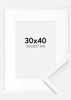 Ramme Gala Hvid 30x40 cm - Passepartout Hvid 21x29,7 cm (A4)