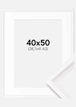 Ramme Gala Hvid 40x50 cm - Passepartout Hvid 29,7x42 cm (A3)