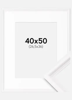 Ramme Gala Hvid 40x50 cm - Passepartout Hvid 27,5x37 cm