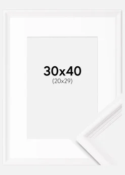 Ramme Gala Hvid 30x40 cm - Passepartout Hvid 21x30 cm