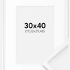 Ramme Gala Hvid 30x40 cm - Passepartout Hvid 8x12 inches