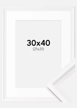 Ramme Gala Hvid 30x40 cm - Passepartout Hvid 22x32 cm