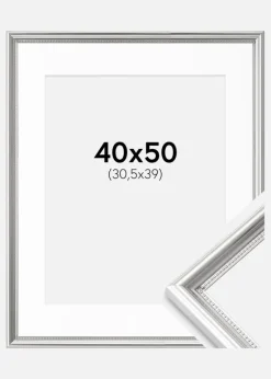 Ramme Gala Sølv 40x50 cm - Passepartout Hvid 31,5x40 cm
