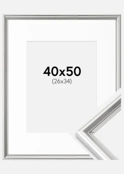 Ramme Gala Sølv 40x50 cm - Passepartout Hvid 27x35 cm