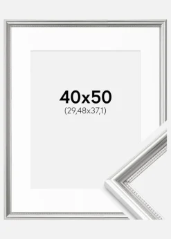 Ramme Gala Sølv 40x50 cm - Passepartout Hvid 12x15 inches